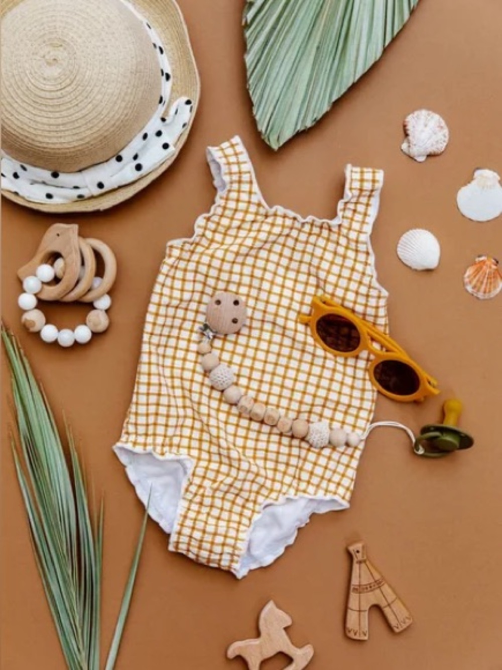 💫4/$25 • Zara Gingham Mustard & White Ruffle Strap Bathing Suit